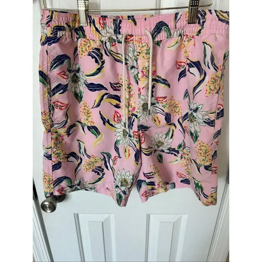 Polo Ralph Lauren Mens Traveler Swim Shorts Pink Tropical Flower 5" Small